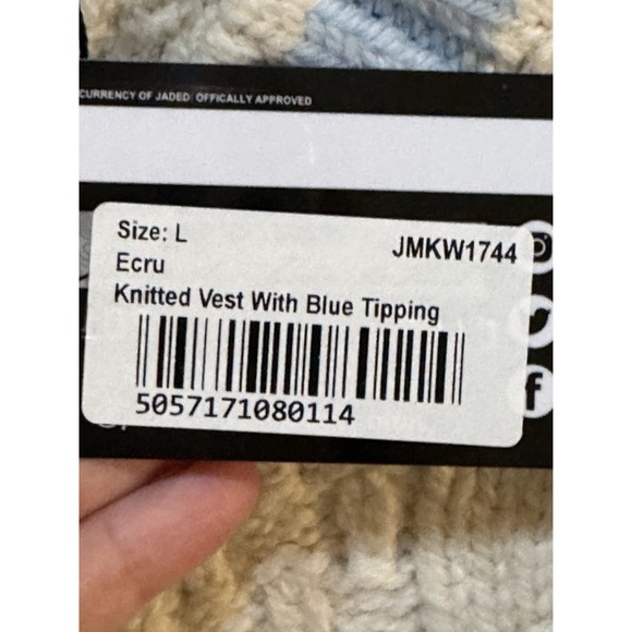 Jaded London‎ Ecru Knitted Vest Cable Knit Preppy Tennis Streetwear Size Large - Picture 6 of 9